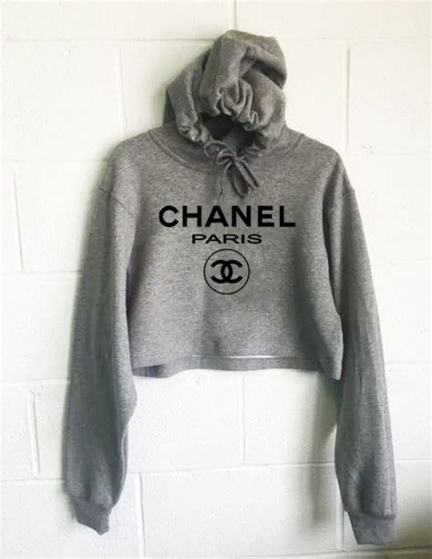 chanel cropped hoodie|authentic Chanel logo sweater.